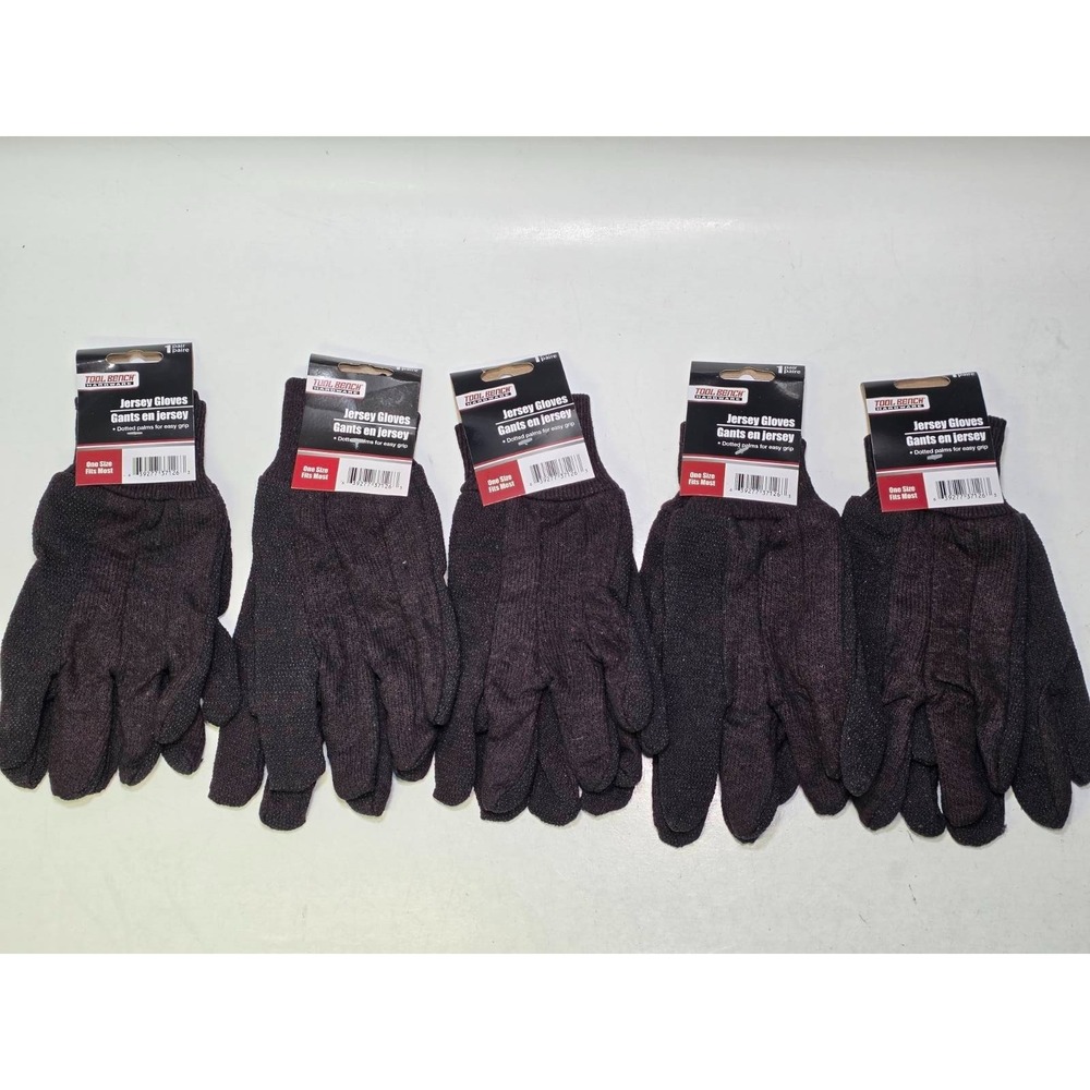 Tool Bench Hardware Jersey Gloves One Size Dotted‎ Palms For Easy Grip Set of 5